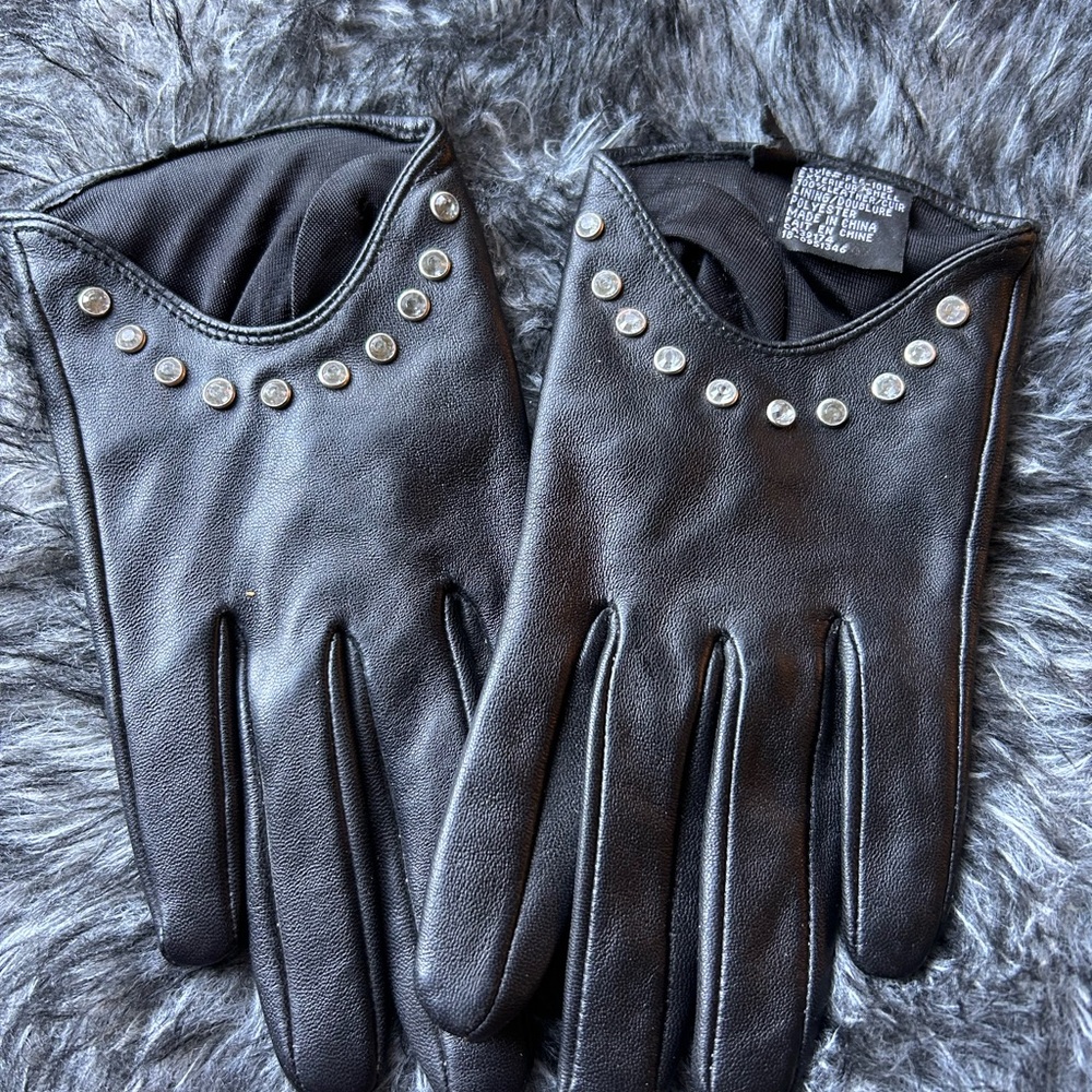 Studded Black Leather Gloves